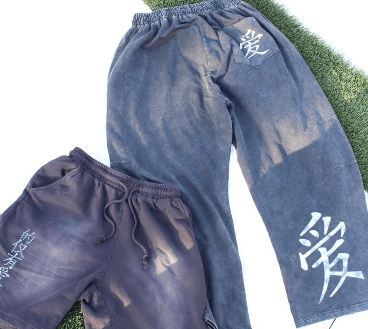 Indigo cotton sweats laid out