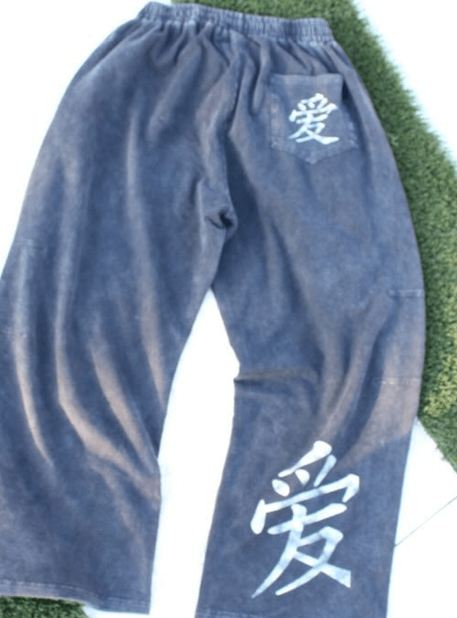 Full-length indigo cotton sweats